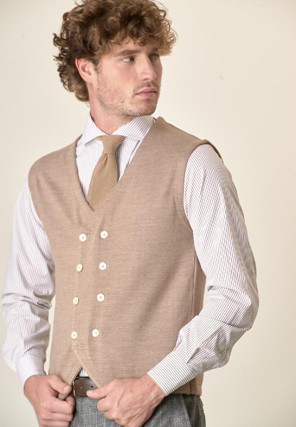Angelico Gilet beige doppiopetto misto lana Sottocosto