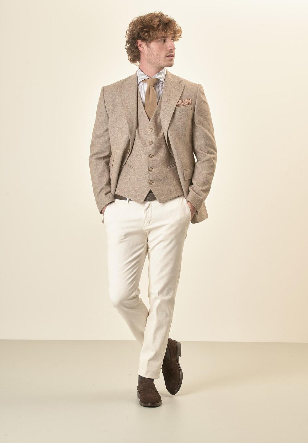 Angelico Giacca beige knickerbocker misto lana custom fit Sconto
