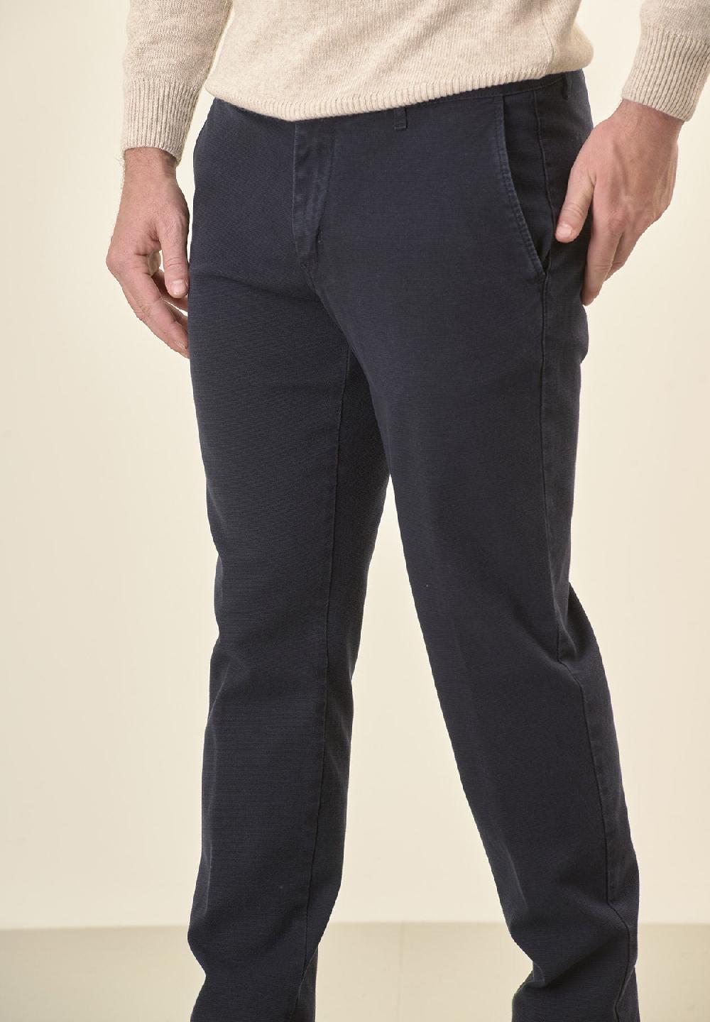 Angelico Pantalone blu microstruttura cotone stretch slim fit Vendita Calda