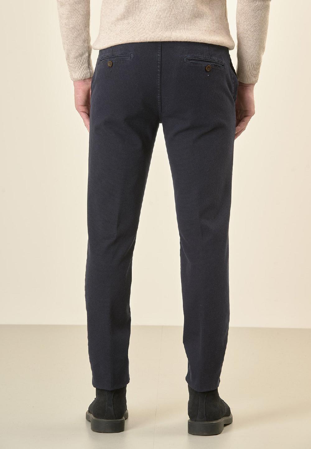 Angelico Pantalone blu microstruttura cotone stretch slim fit Vendita Calda