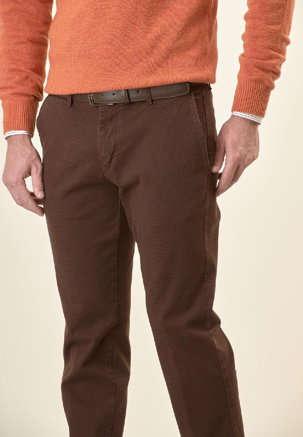 Angelico Pantalone marrone microstruttura cotone stretch slim fit Vendita Economica
