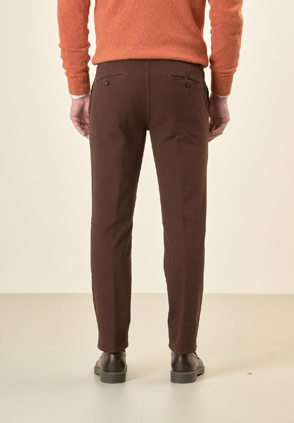 Angelico Pantalone marrone microstruttura cotone stretch slim fit Vendita Economica