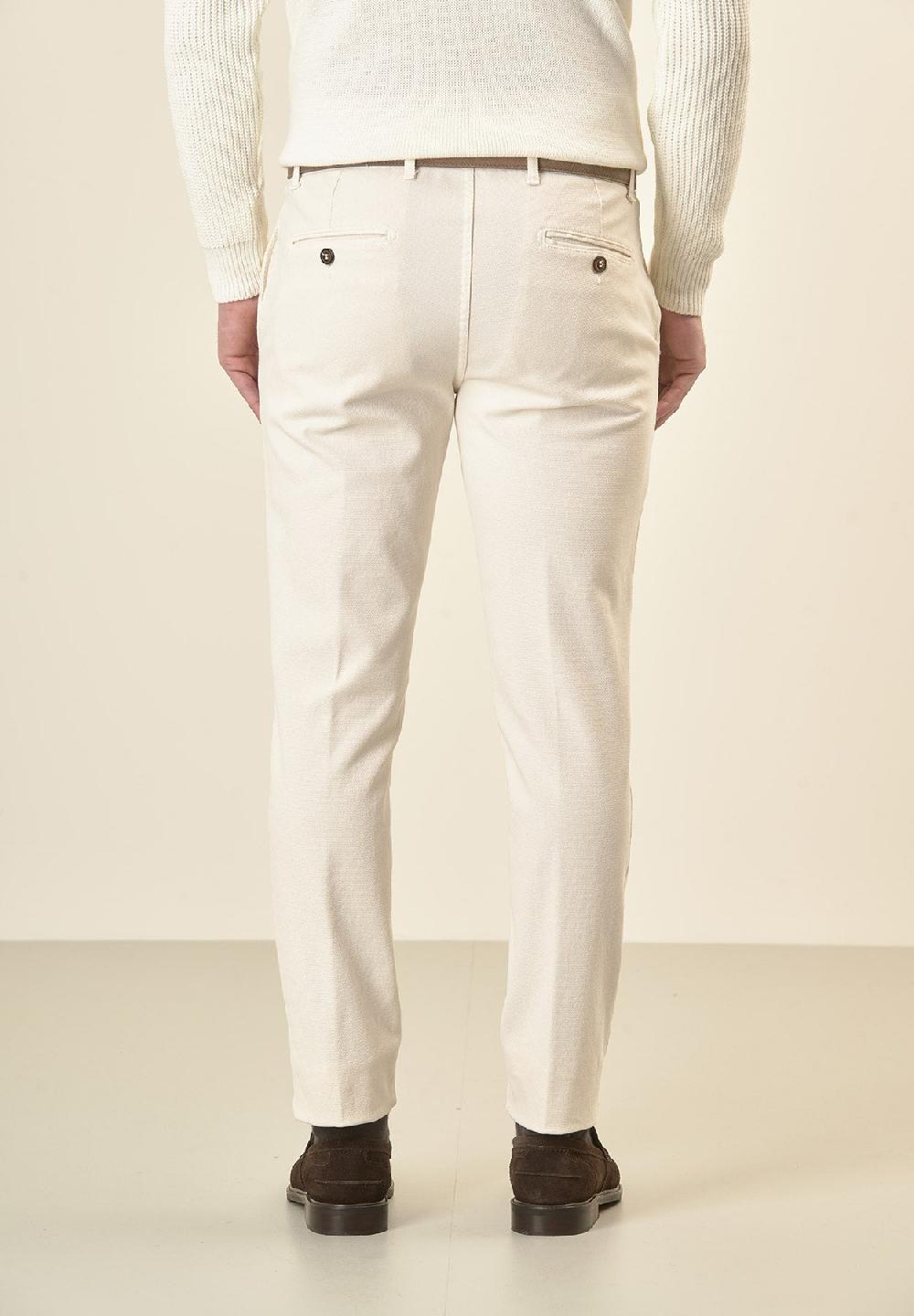 Angelico Pantalone panna microstruttura cotone stretch slim fit Saldi Di Fabbrica