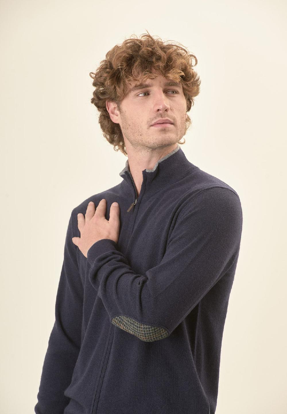 Angelico Giacca zip blu navy toppe misto cashmere In Saldo