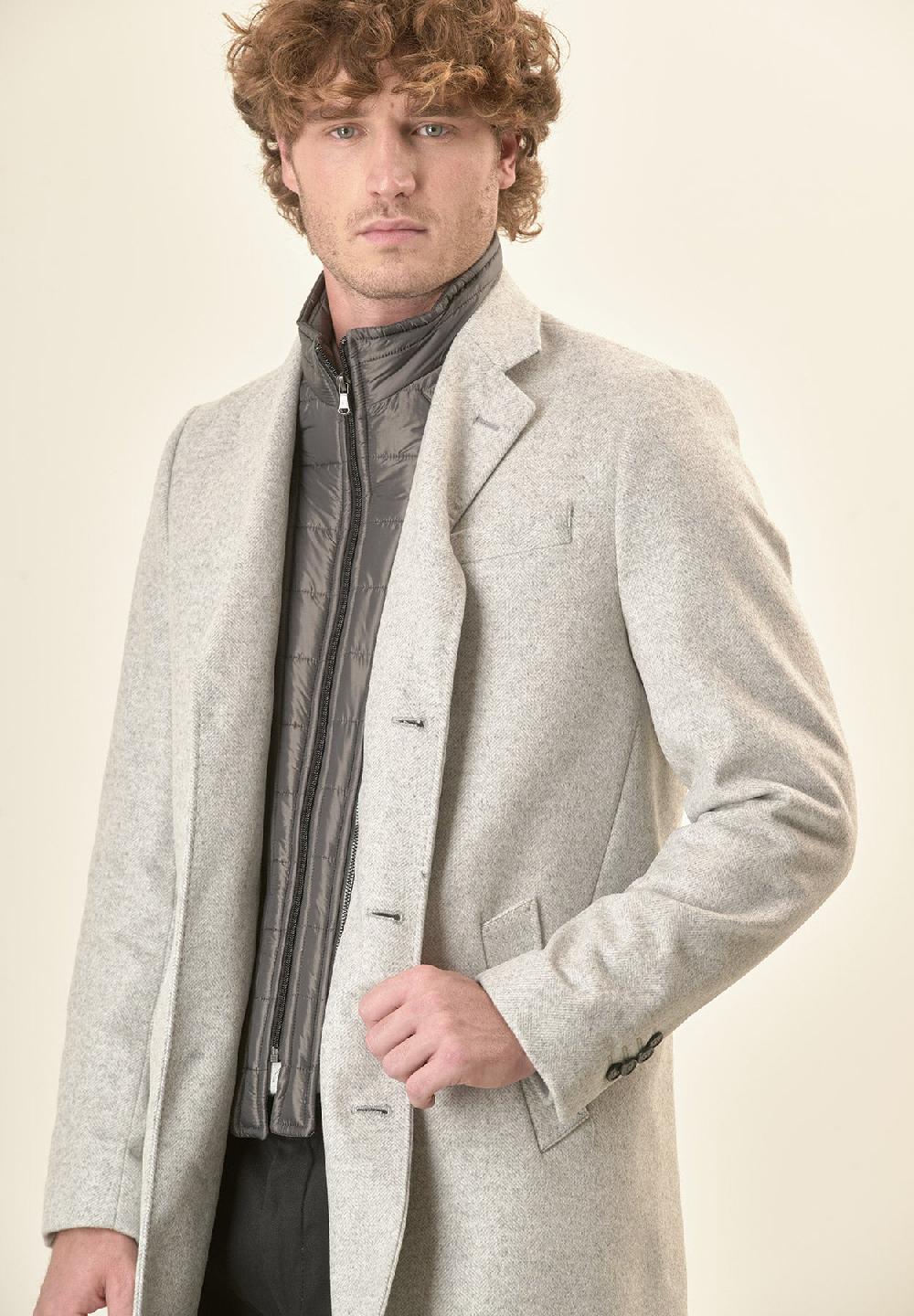 Angelico Cappotto grigio misto cashmere resca pettorina staccabile Promozione