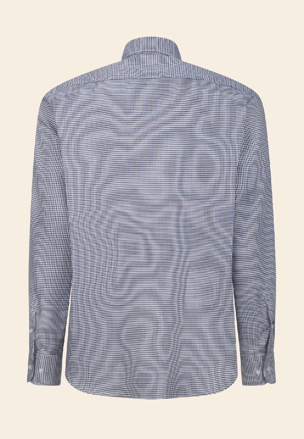 Angelico Camicia blu marrone pied de poulè cotone regular fit Shopping Online