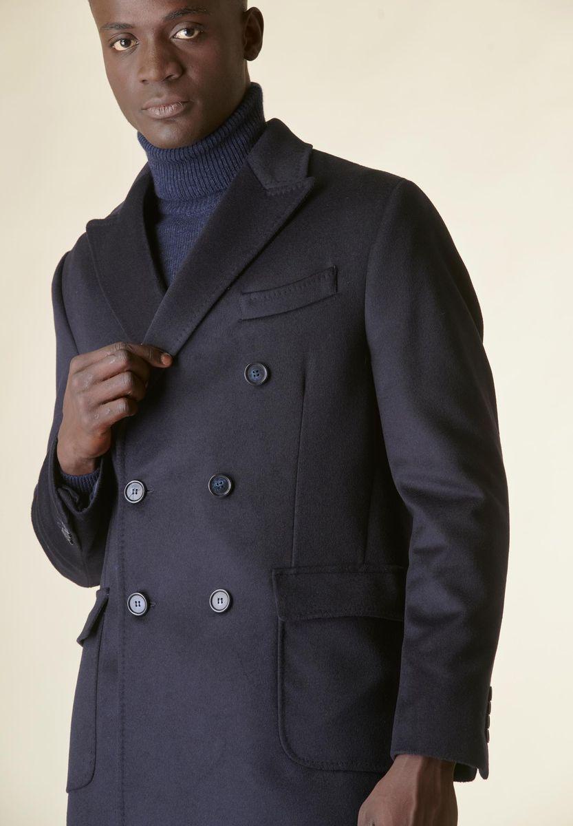 Angelico Cappotto blu doppiopetto lana-cashmere tasconi Presa