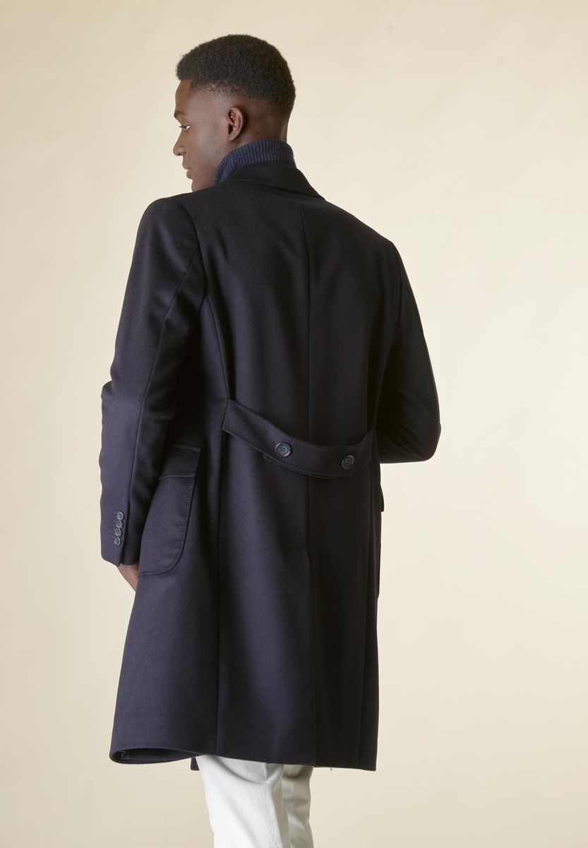 Angelico Cappotto blu doppiopetto lana-cashmere tasconi Presa