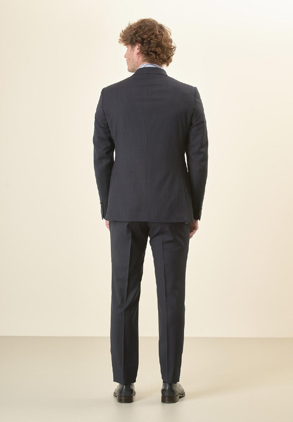 Angelico Abito blu scuro gessato lana vergine stretch custom fit Online