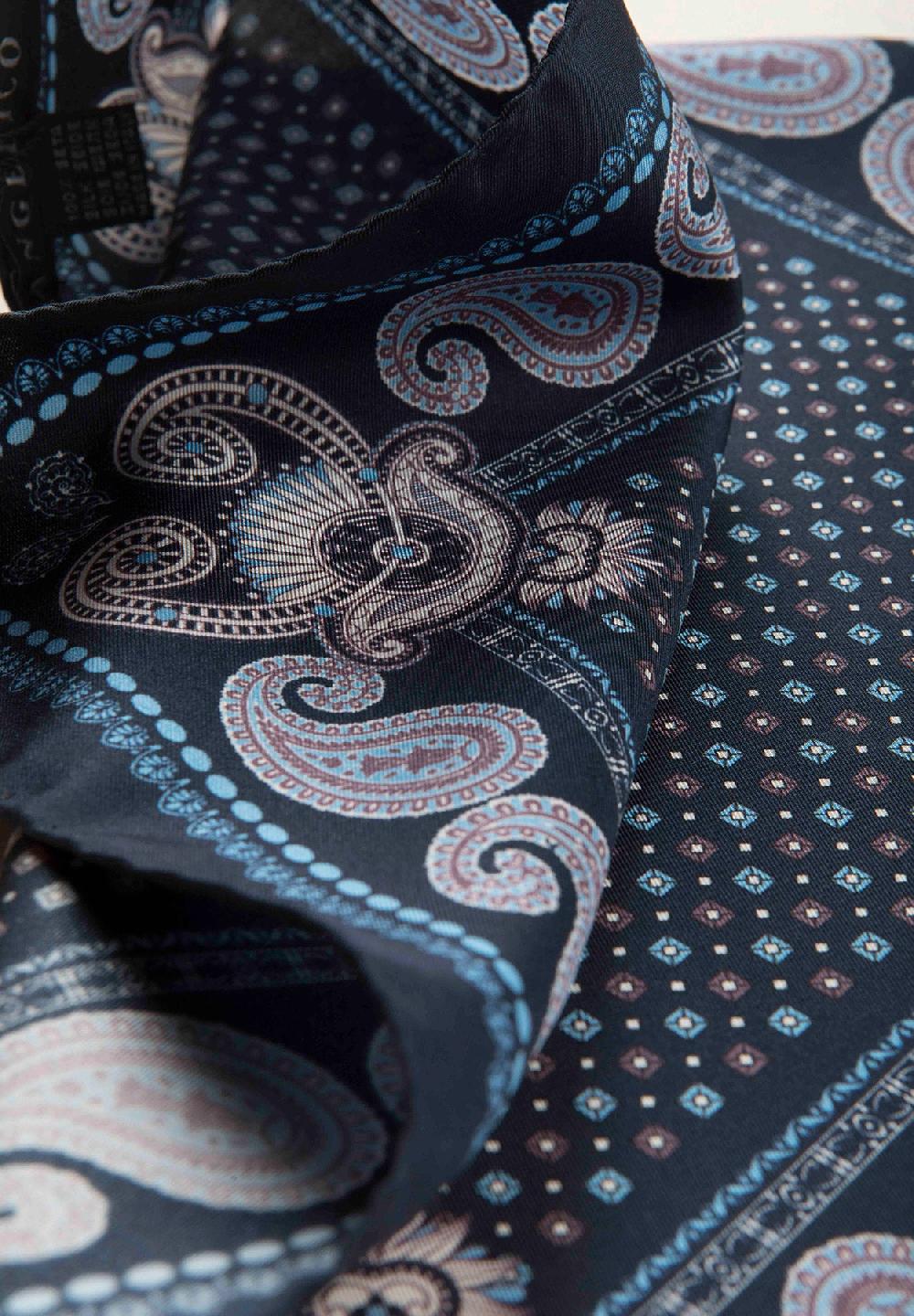 Angelico Pochette blu azzurra fantasia cashmere seta Vendita Economica
