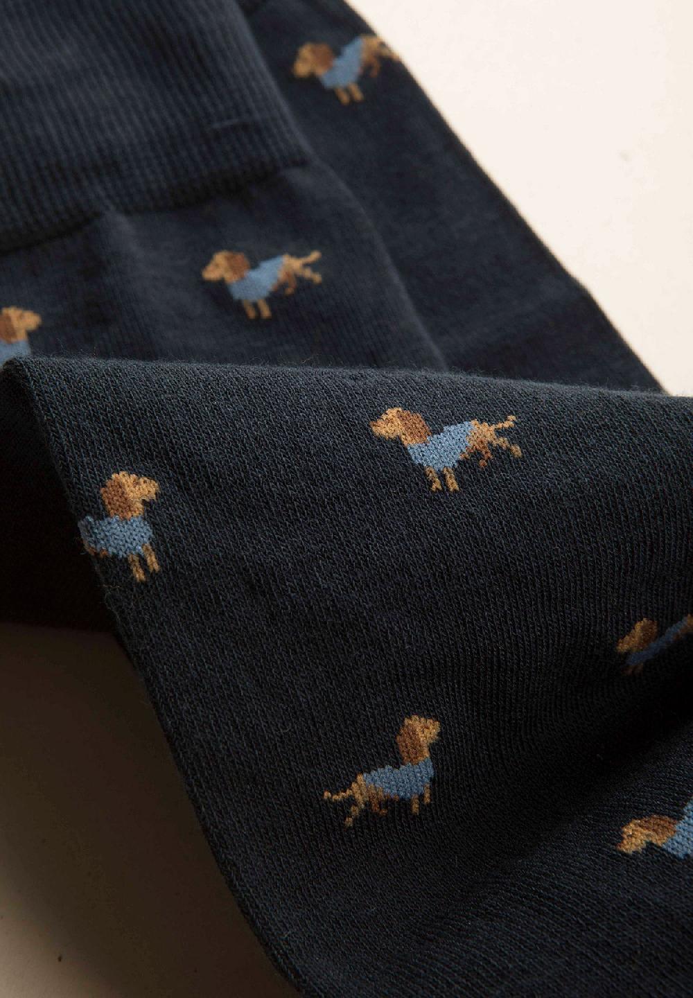 Angelico Calza blu scuro fantasia cani cotone stretch Acquista Ora