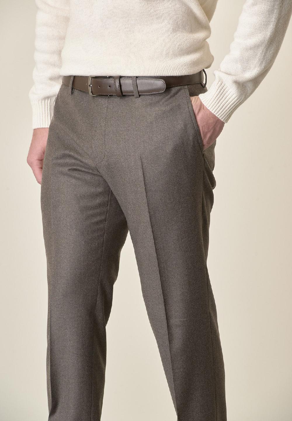 Angelico Pantalone marrone flanella lana vergine custom fit Presa