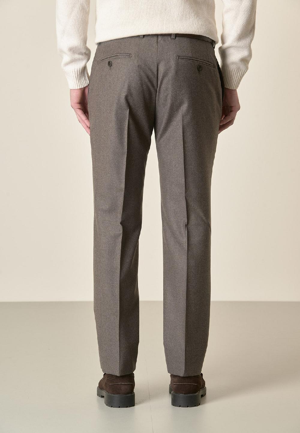 Angelico Pantalone marrone flanella lana vergine custom fit Presa