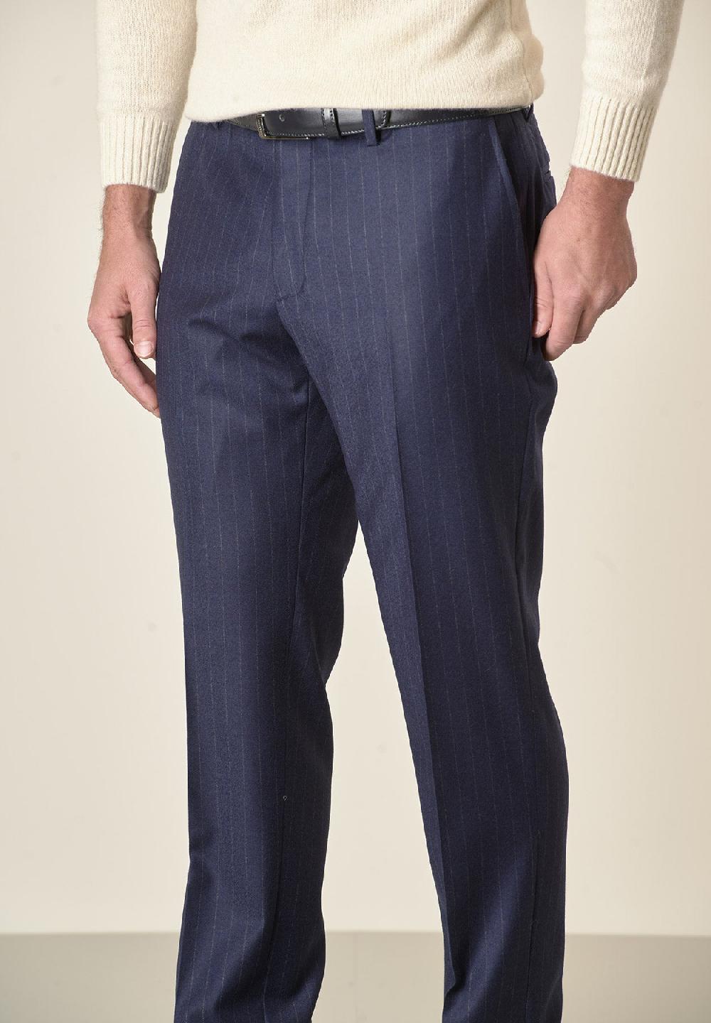 Angelico Pantalone blu gessato lana vergine custom fit Sconto