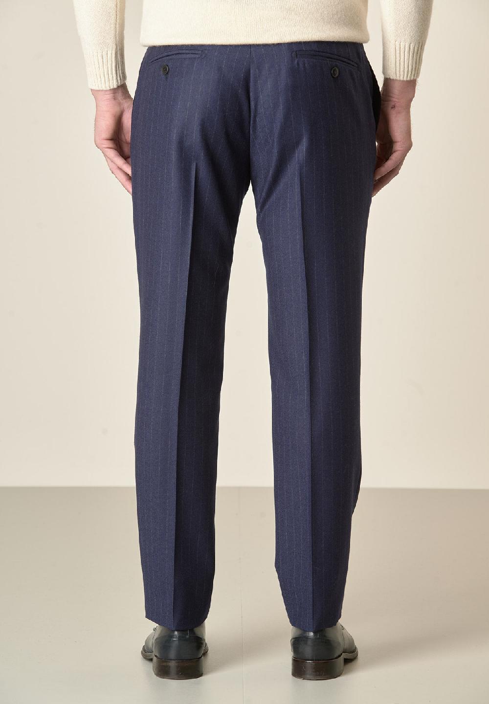Angelico Pantalone blu gessato lana vergine custom fit Sconto