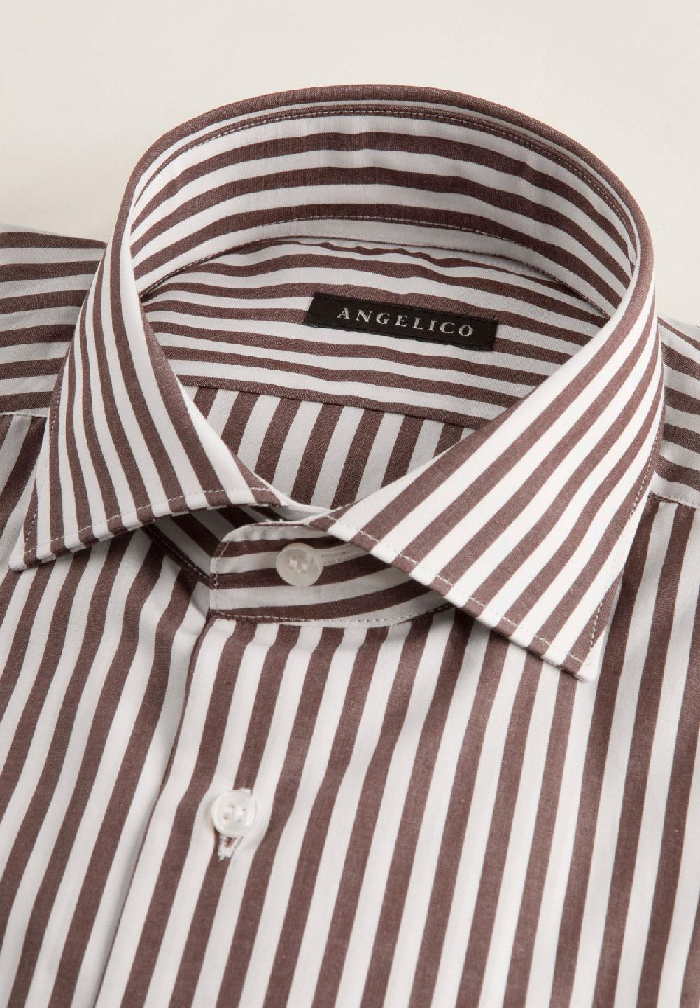 Angelico Camicia marrone bianca bacchettina cotone slim fit Offerte