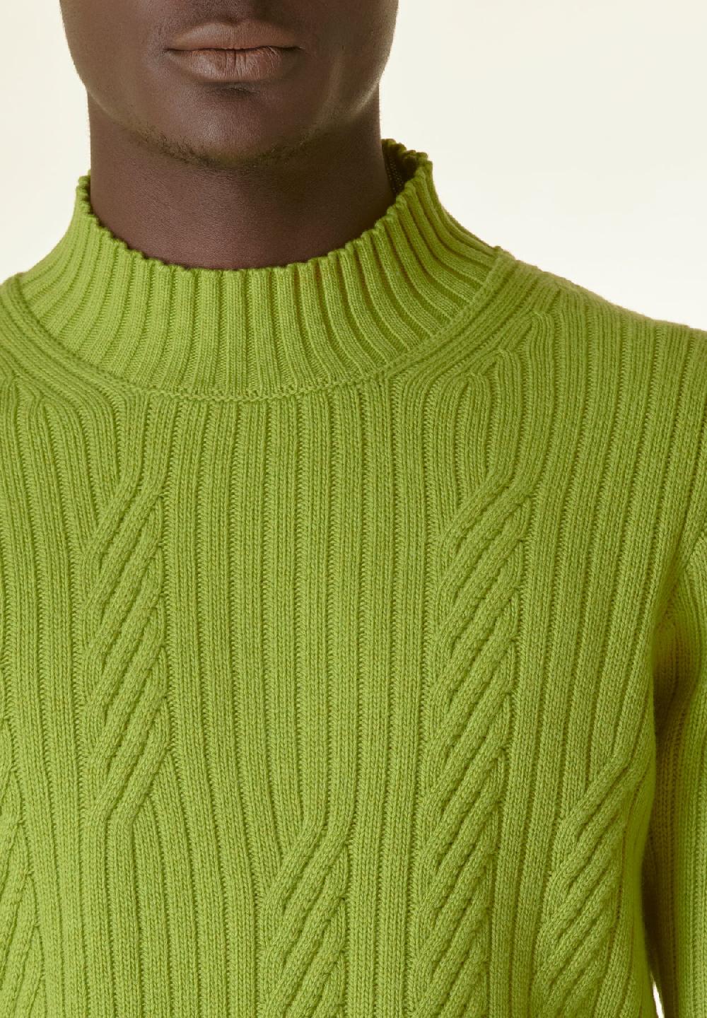 Angelico Lupetto verde acido coste e intreccio Saldi Di Fabbrica