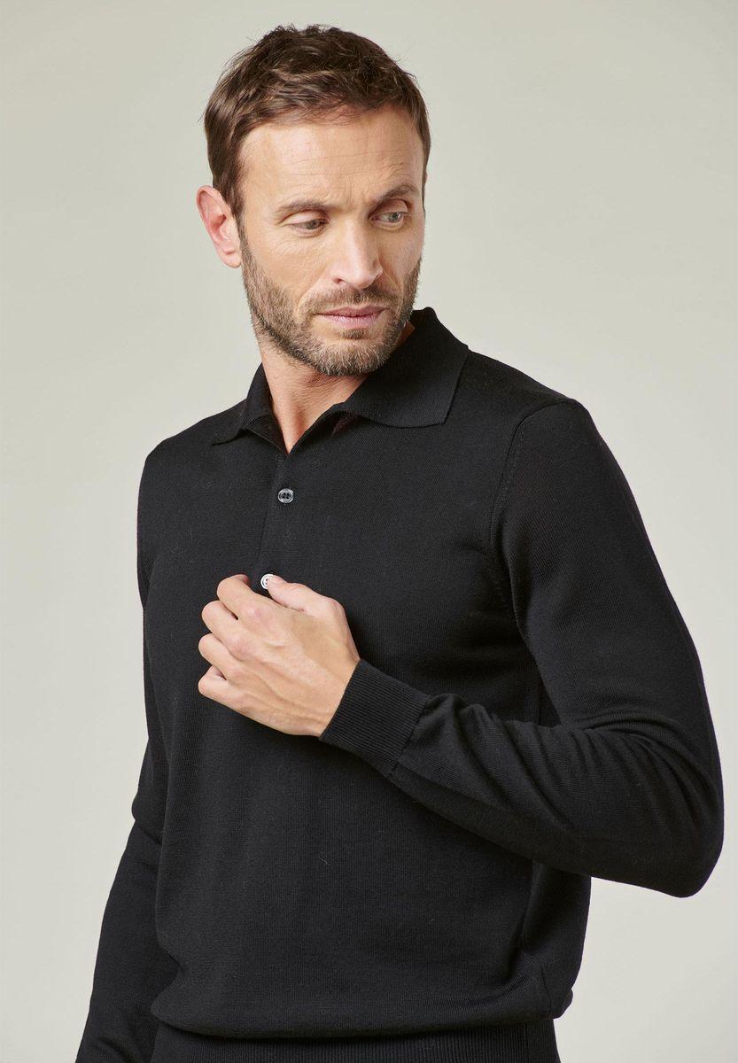 Angelico Polo in maglia nera merino Lana Gatto Qualità