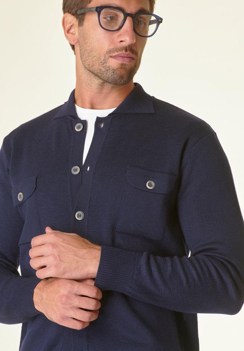 Angelico Giacca in maglia blu con taschini misto lana Cyber Monday