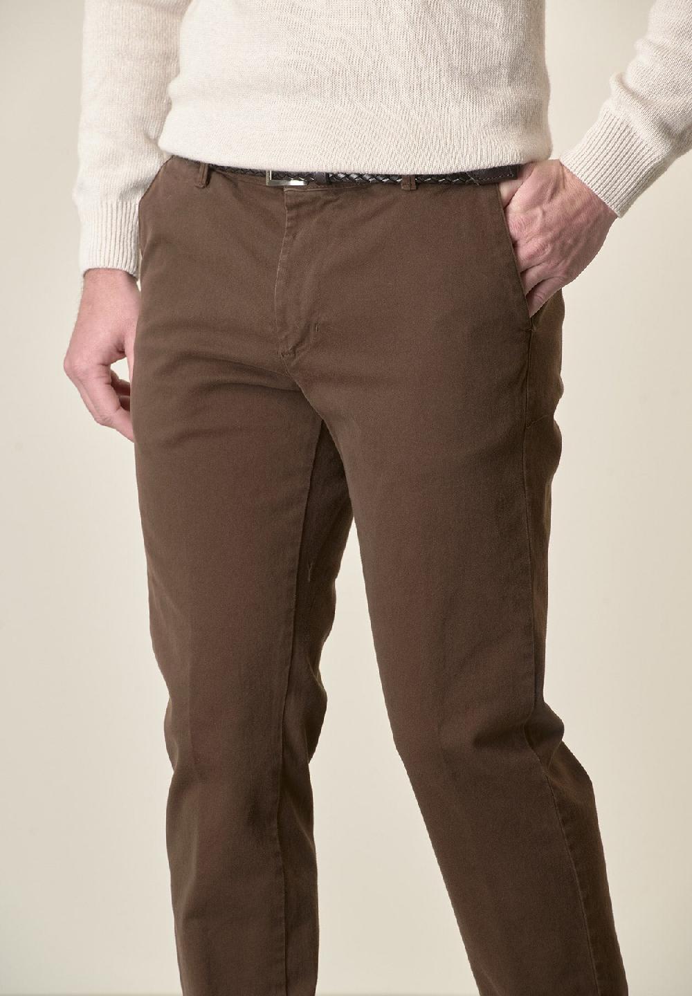 Angelico Pantalone moro gabardina cotone stretch slim fit Fino Al -60%