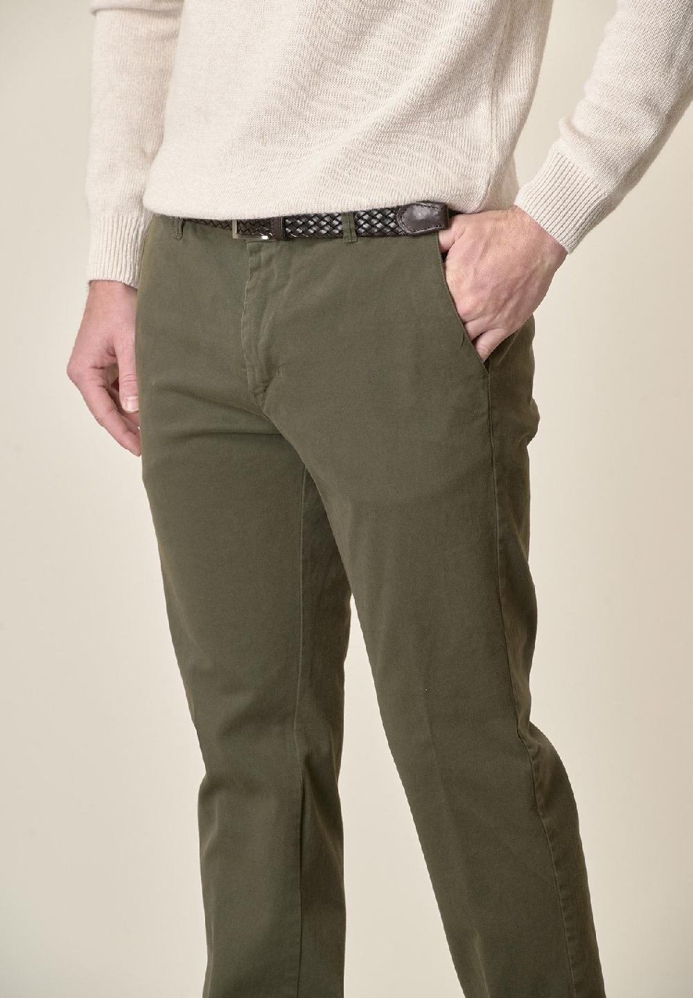Angelico Pantalone verde militare gabardina cotone stretch slim fit Prezzo Ridotto