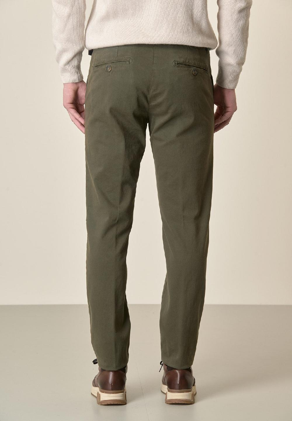 Angelico Pantalone verde militare gabardina cotone stretch slim fit Prezzo Ridotto