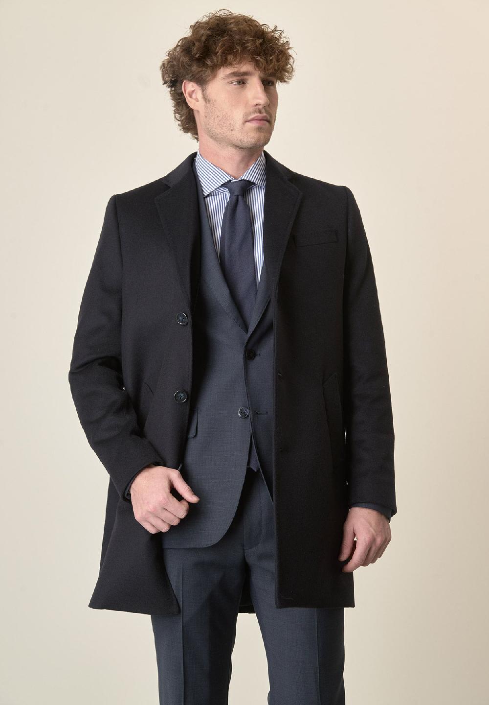 Angelico Cappotto blu misto cashmere pettorina staccabile Sconto